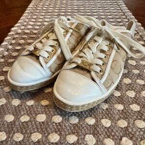 Michael Kors Women’s 5.5 Kristy Espadrille Slide Sneakers Monogram Jacquard Gold